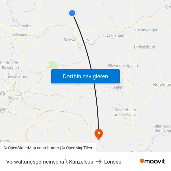 Verwaltungsgemeinschaft Künzelsau to Lonsee map