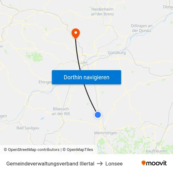 Gemeindeverwaltungsverband Illertal to Lonsee map