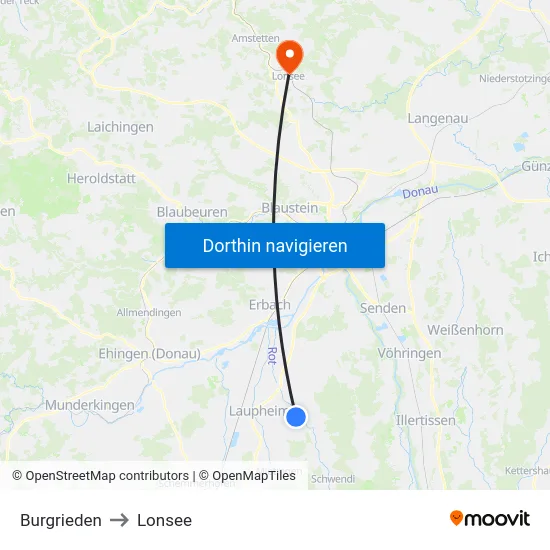 Burgrieden to Lonsee map