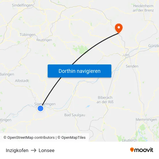 Inzigkofen to Lonsee map