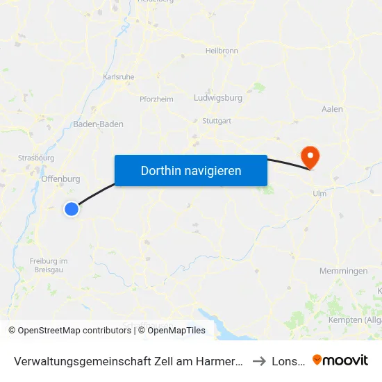 Verwaltungsgemeinschaft Zell am Harmersbach to Lonsee map