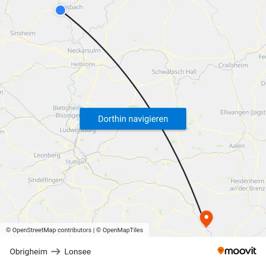 Obrigheim to Lonsee map