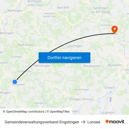 Gemeindeverwaltungsverband Engstingen to Lonsee map