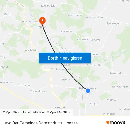 Vvg Der Gemeinde Dornstadt to Lonsee map