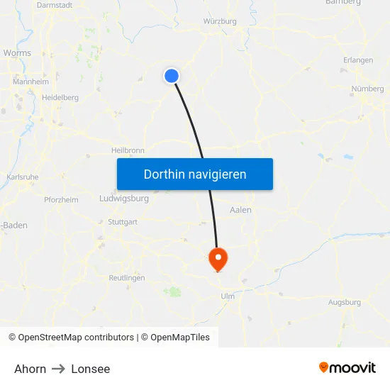 Ahorn to Lonsee map