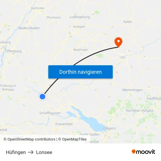 Hüfingen to Lonsee map