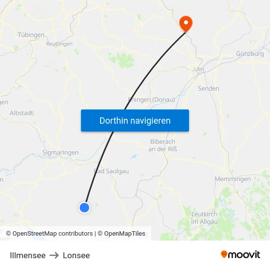 Illmensee to Lonsee map