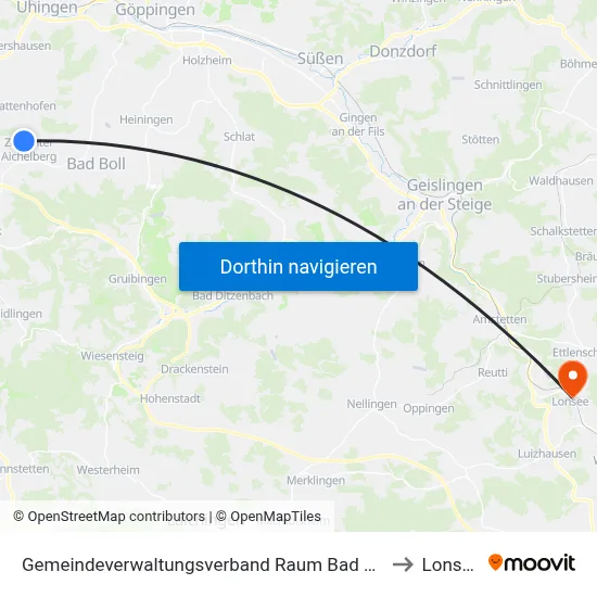 Gemeindeverwaltungsverband Raum Bad Boll to Lonsee map