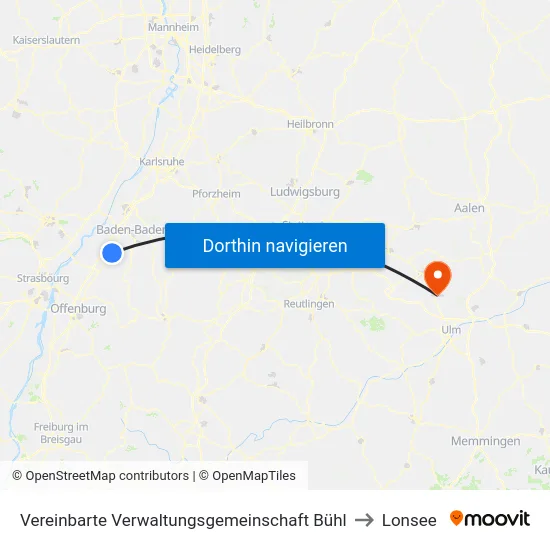 Vereinbarte Verwaltungsgemeinschaft Bühl to Lonsee map