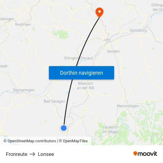 Fronreute to Lonsee map