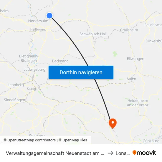 Verwaltungsgemeinschaft Neuenstadt am Kocher to Lonsee map