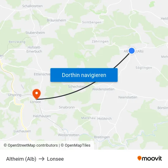 Altheim (Alb) to Lonsee map