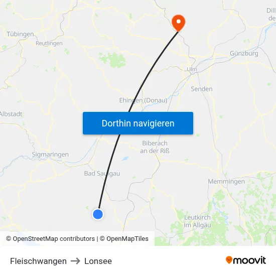 Fleischwangen to Lonsee map