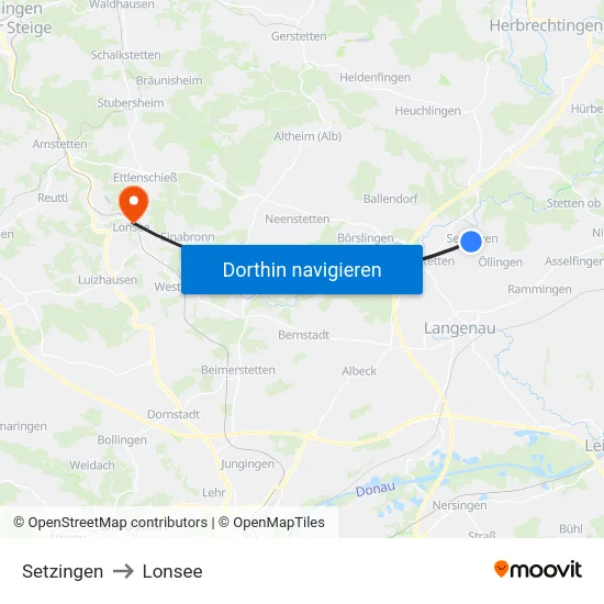 Setzingen to Lonsee map