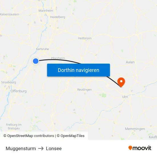 Muggensturm to Lonsee map