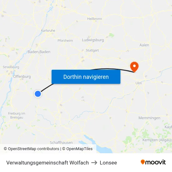 Verwaltungsgemeinschaft Wolfach to Lonsee map