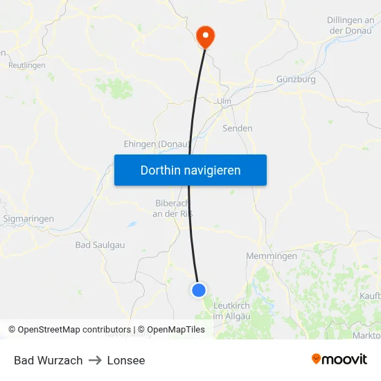 Bad Wurzach to Lonsee map