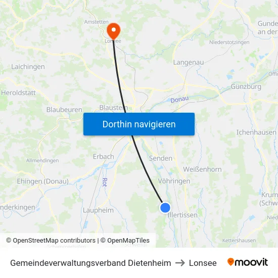 Gemeindeverwaltungsverband Dietenheim to Lonsee map