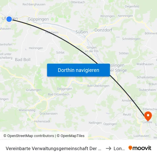 Vereinbarte Verwaltungsgemeinschaft Der Stadt Uhingen to Lonsee map