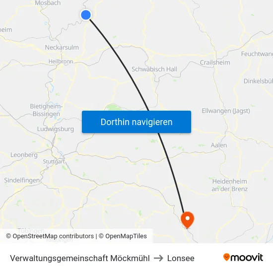 Verwaltungsgemeinschaft Möckmühl to Lonsee map