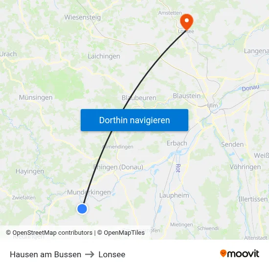 Hausen am Bussen to Lonsee map