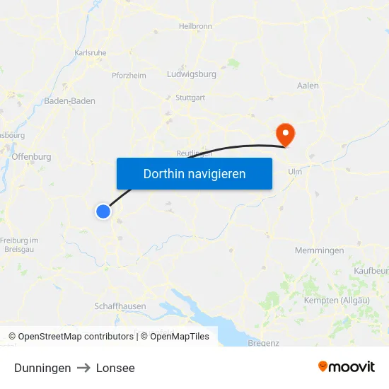 Dunningen to Lonsee map