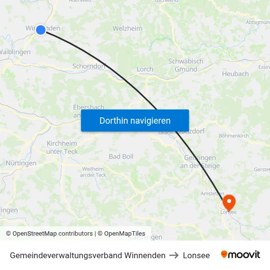 Gemeindeverwaltungsverband Winnenden to Lonsee map