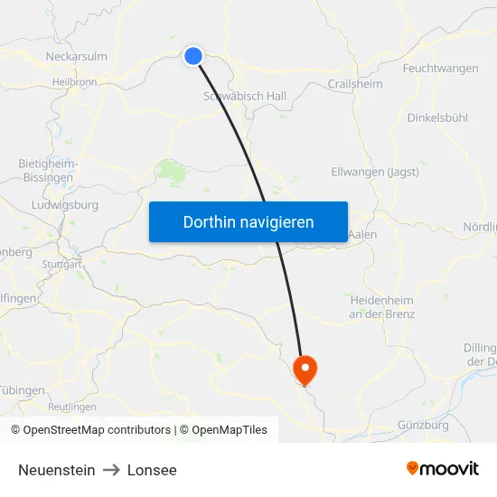 Neuenstein to Lonsee map