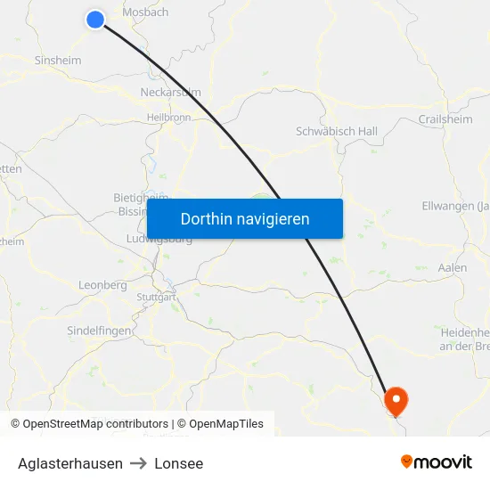Aglasterhausen to Lonsee map