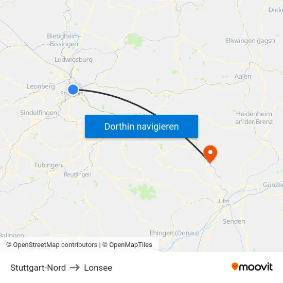 Stuttgart-Nord to Lonsee map