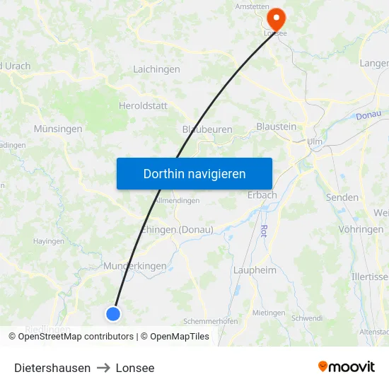Dietershausen to Lonsee map