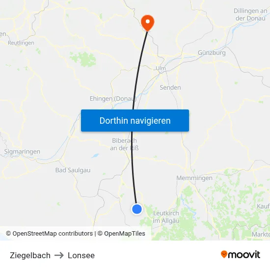 Ziegelbach to Lonsee map