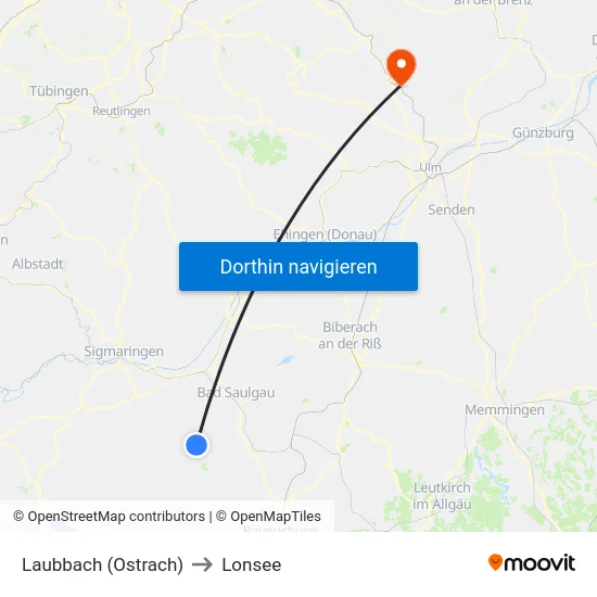 Laubbach (Ostrach) to Lonsee map