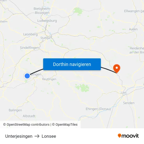 Unterjesingen to Lonsee map