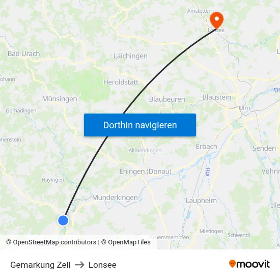 Gemarkung Zell to Lonsee map