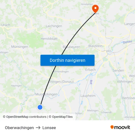 Oberwachingen to Lonsee map