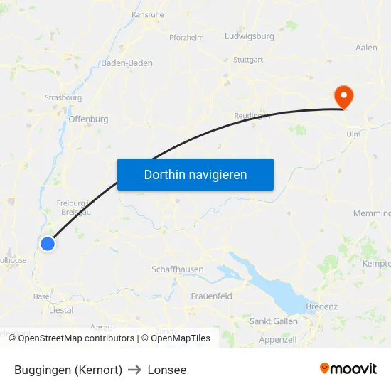 Buggingen (Kernort) to Lonsee map