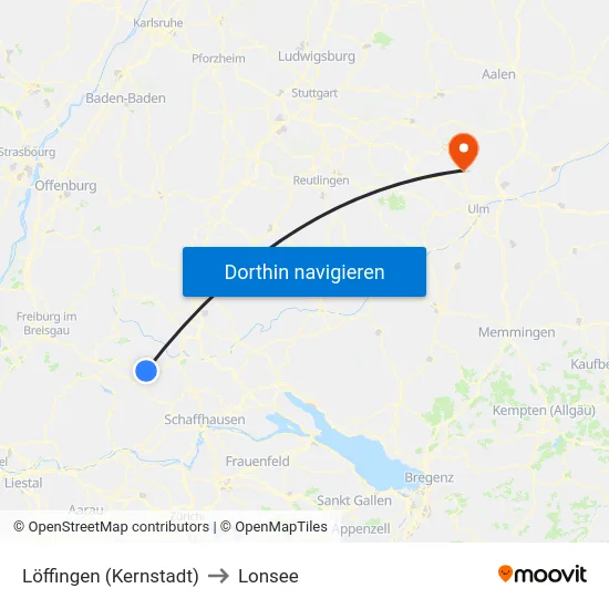 Löffingen (Kernstadt) to Lonsee map
