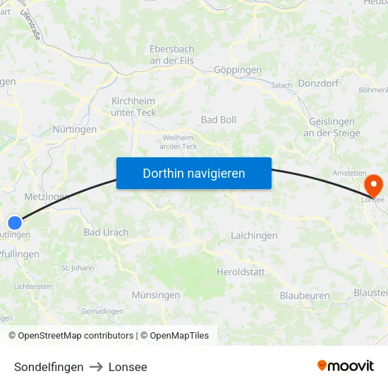 Sondelfingen to Lonsee map
