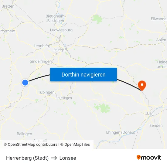 Herrenberg (Stadt) to Lonsee map