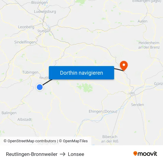 Reutlingen-Bronnweiler to Lonsee map