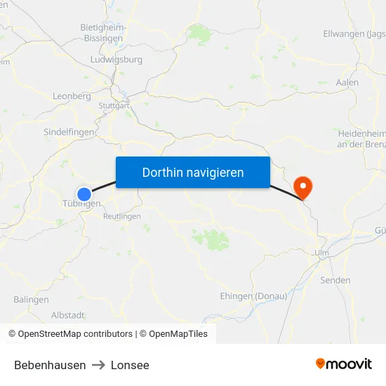 Bebenhausen to Lonsee map