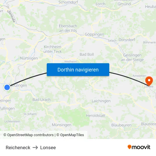 Reicheneck to Lonsee map