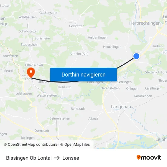 Bissingen Ob Lontal to Lonsee map