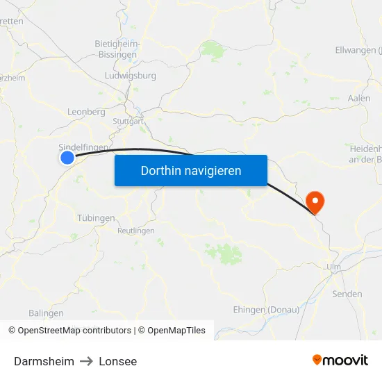 Darmsheim to Lonsee map