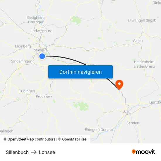 Sillenbuch to Lonsee map