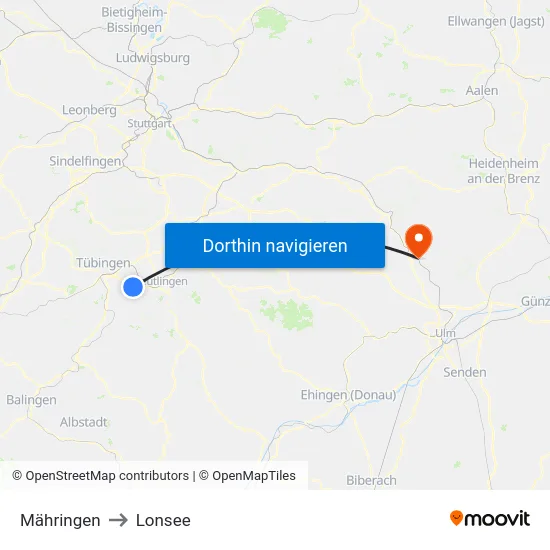 Mähringen to Lonsee map