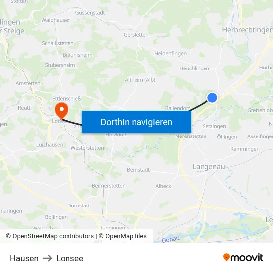 Hausen to Lonsee map