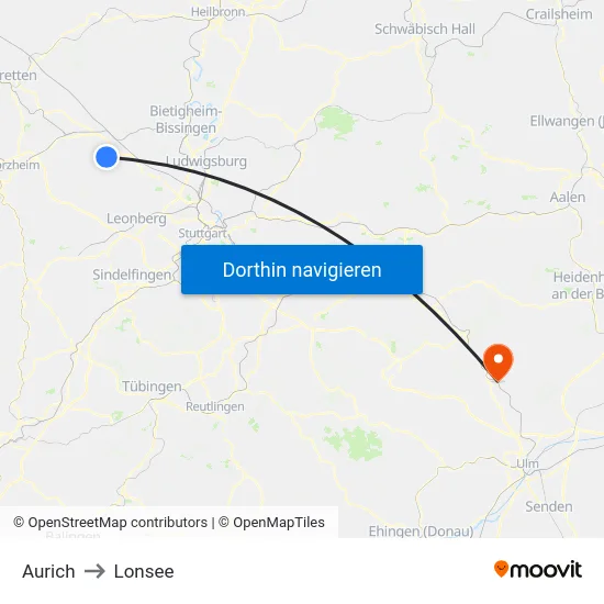 Aurich to Lonsee map