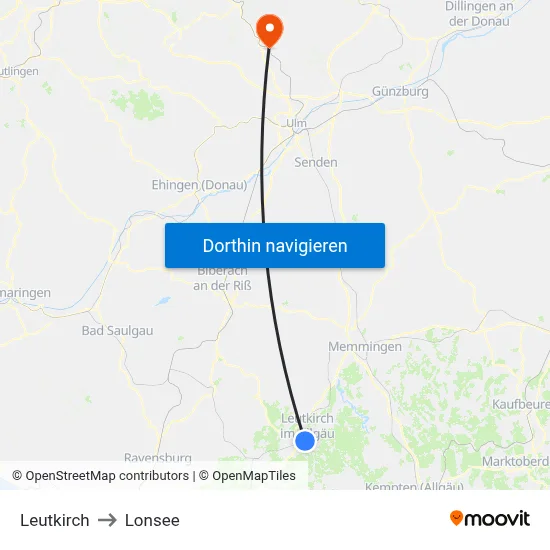 Leutkirch to Lonsee map